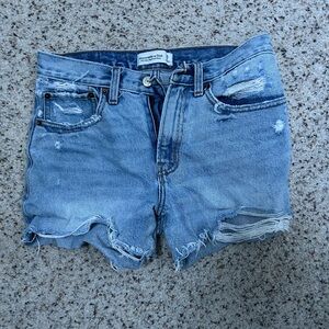 Abercrombie & Fitch Blue Jean Shorts Distressed Mid-Thigh